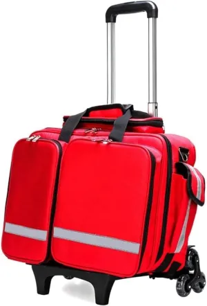 Portable First Aid Kit Backpack – Waterproof, Flame Retardant Trolley Emergency Bag for Home, Outdoor, Travel, Camping, Hiking, Vehicle – High Capacity, Compact, Multi-Storage Design (Red)