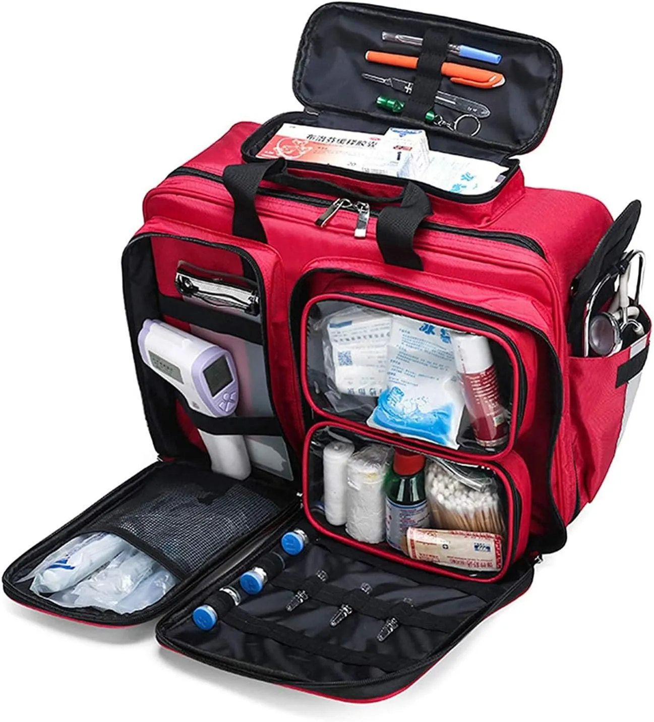 Portable First Aid Kit Bag, Professional First Aid Kits Storage Medical Bag with Inner Dividers, Large Capacity Outdoor Waterproof Emergency Rescue Kit, Ideal for EMT, EMS, Paramedics(A)