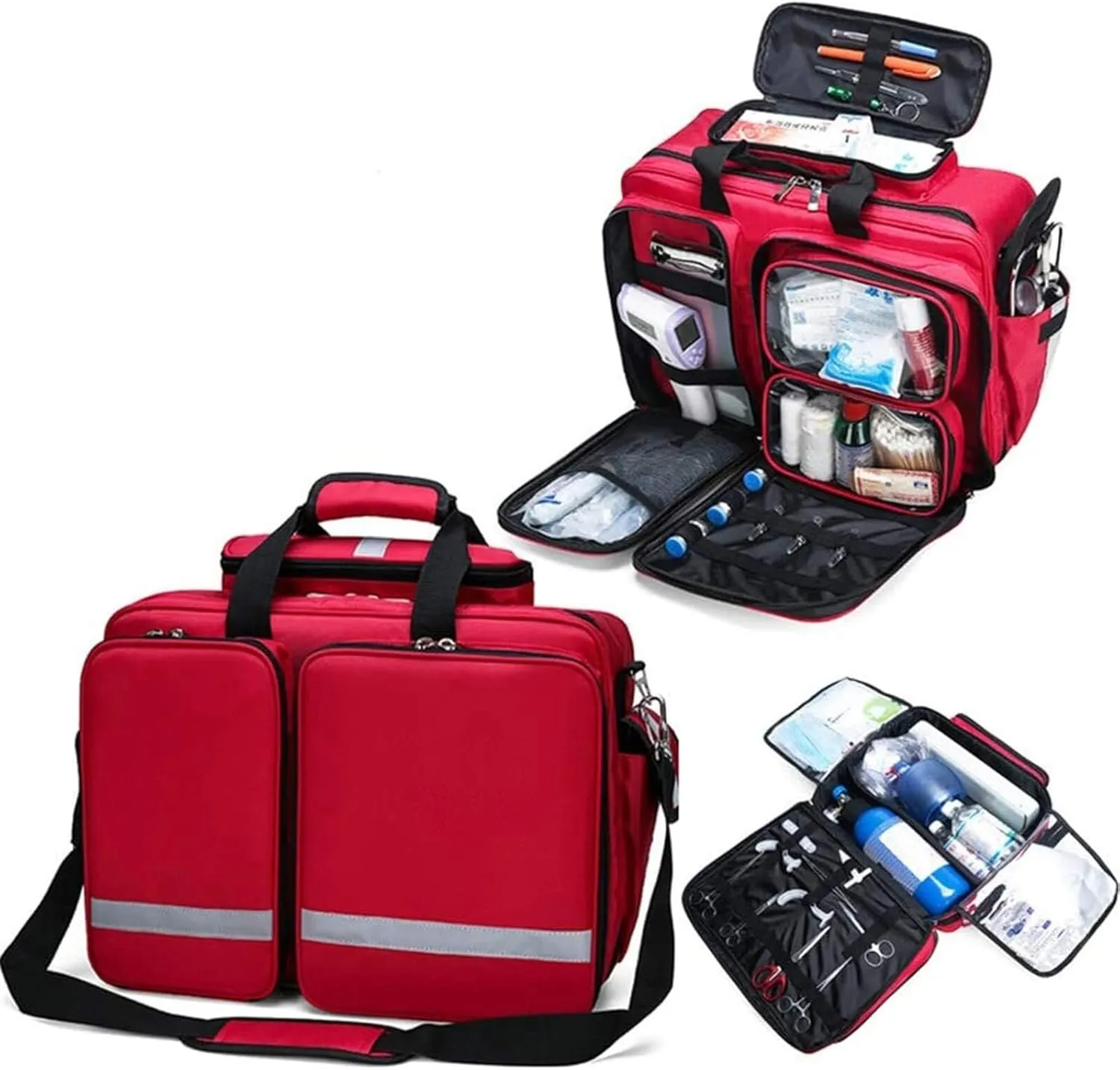 Portable First Aid Kit Bag, Waterproof Oxford Cloth Medical Tote Bag, High Capacity Emergency Kit with Shoulder Strap, Red