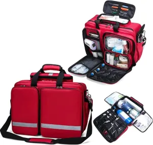Portable First Aid Kit Bag, Waterproof Oxford Cloth Medical Tote Bag, High Capacity Emergency Kit with Shoulder Strap, Red