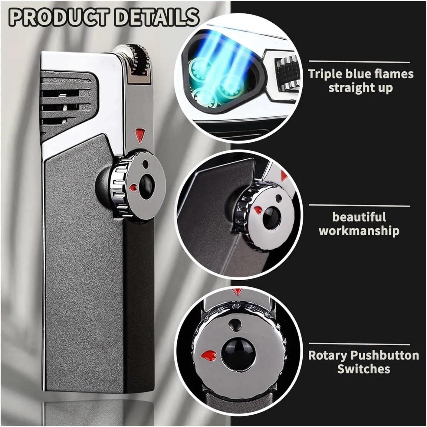 Portable Flint Lighter, Metal Triple Jet Torch Lighter, refillable Jet Lighter, Gift for Men, Suitable for Candle Hiking Gear Lighter(#3)