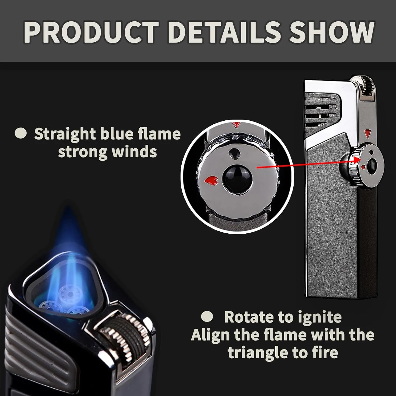 Portable Flint Lighter, Metal Triple Jet Torch Lighter, Refillable Jet Lighters, Unique Gifts for Men Lighters for Candle Hiking Gear(No Butane Fuel) (#3)