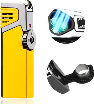 Portable Flint Lighter, Metal Triple Jet Torch Lighter, Refillable Jet Lighters, Unique Gifts for Men Lighters for Candle Hiking Gear(No Butane Fuel) (#3)