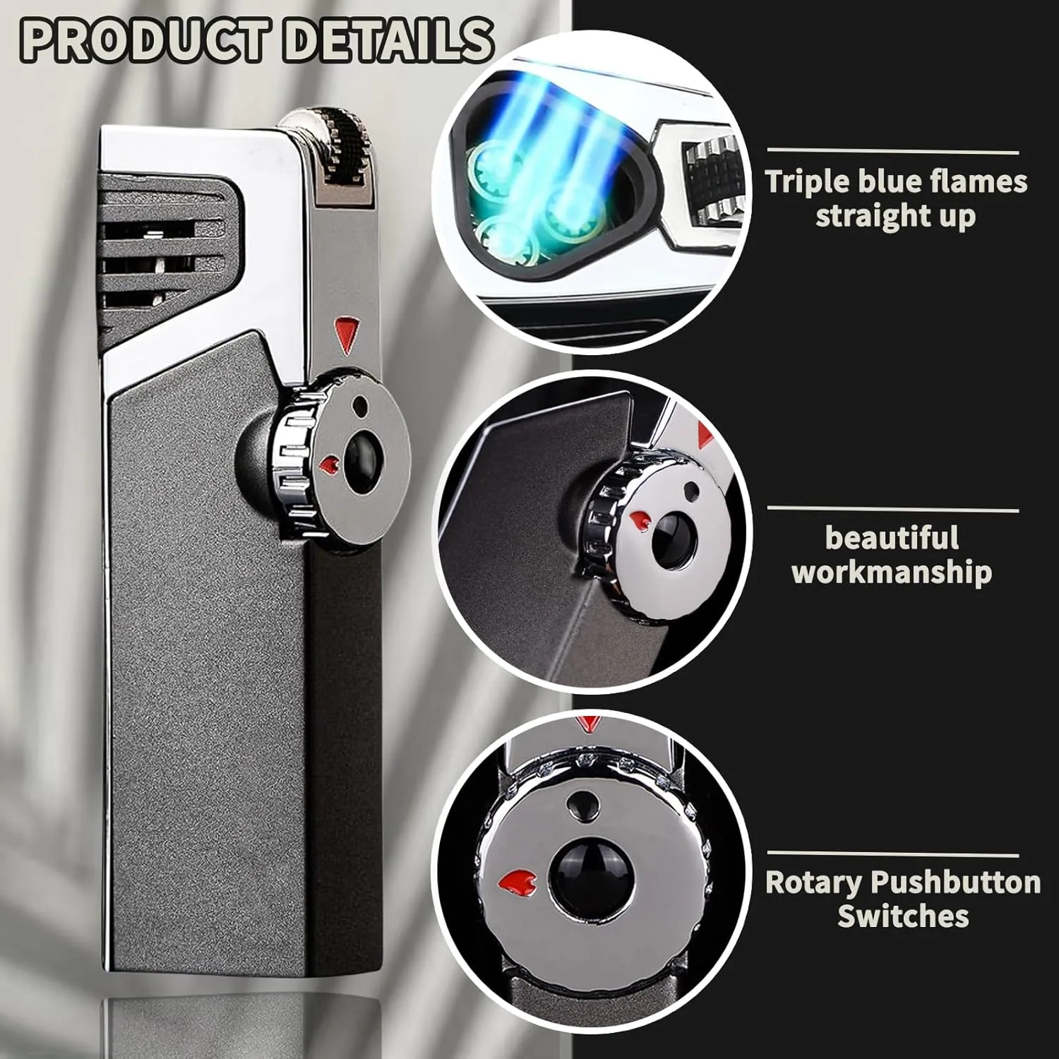 Portable Flint Lighter, Metal Triple Jet Torch Lighter, Refillable Jet Lighters, Unique Gifts for Men Lighters for Candle Hiking Gear(No Butane Fuel) (#3)