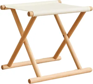 Portable Foldable Wooden Mazar Stool for Outdoor Camping Indoor Family Party (Beige)