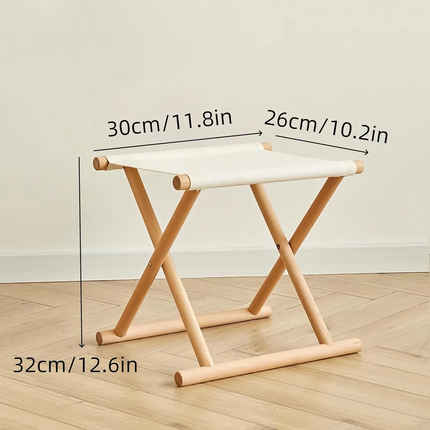 Portable Foldable Wooden Mazar Stool for Outdoor Camping Indoor Family Party (Beige)