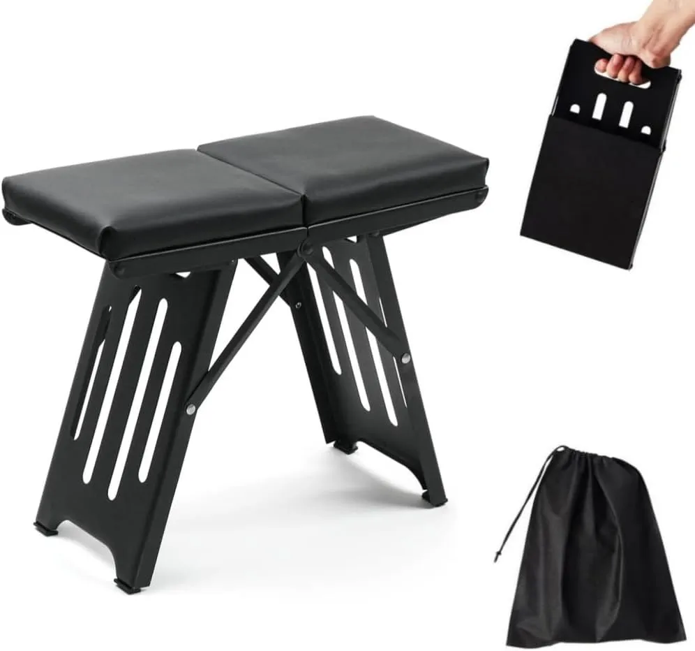 Portable Folding Camping Stools with Soft Seat,Folding Camping Stool, Indoor/Outdoor Foldable Stool with Non-Slip Feet & Carry Bag,Lightweight for BBQ Travel Fishing (Black,13.8"x6.1"x11.4",1 pcs)