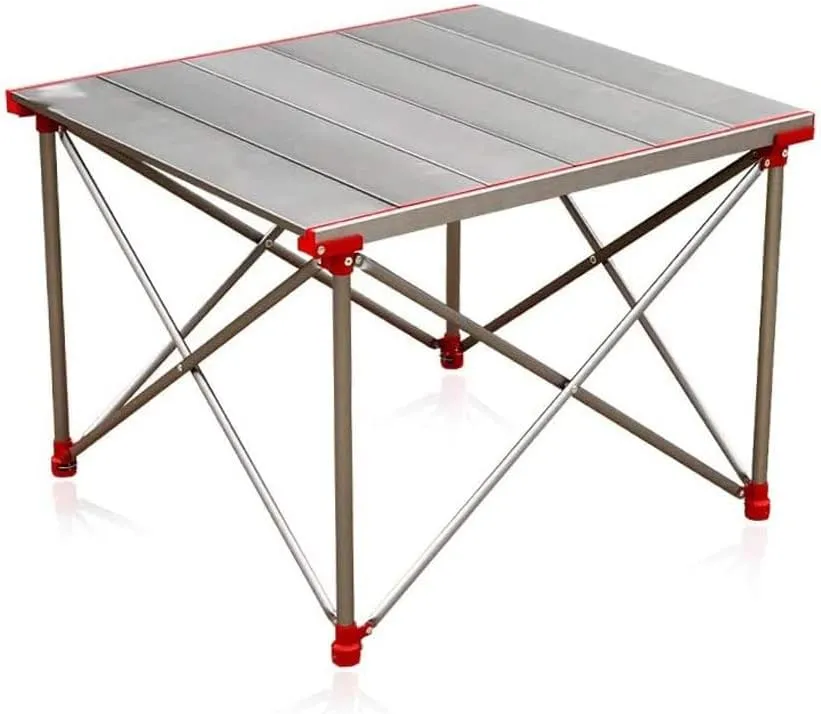 Portable Folding Camping Table All Aluminum Ultra Lightweight Picnic Table 4 Adjustable Legs Roll Up Table Top for Beach Outdoor Travel