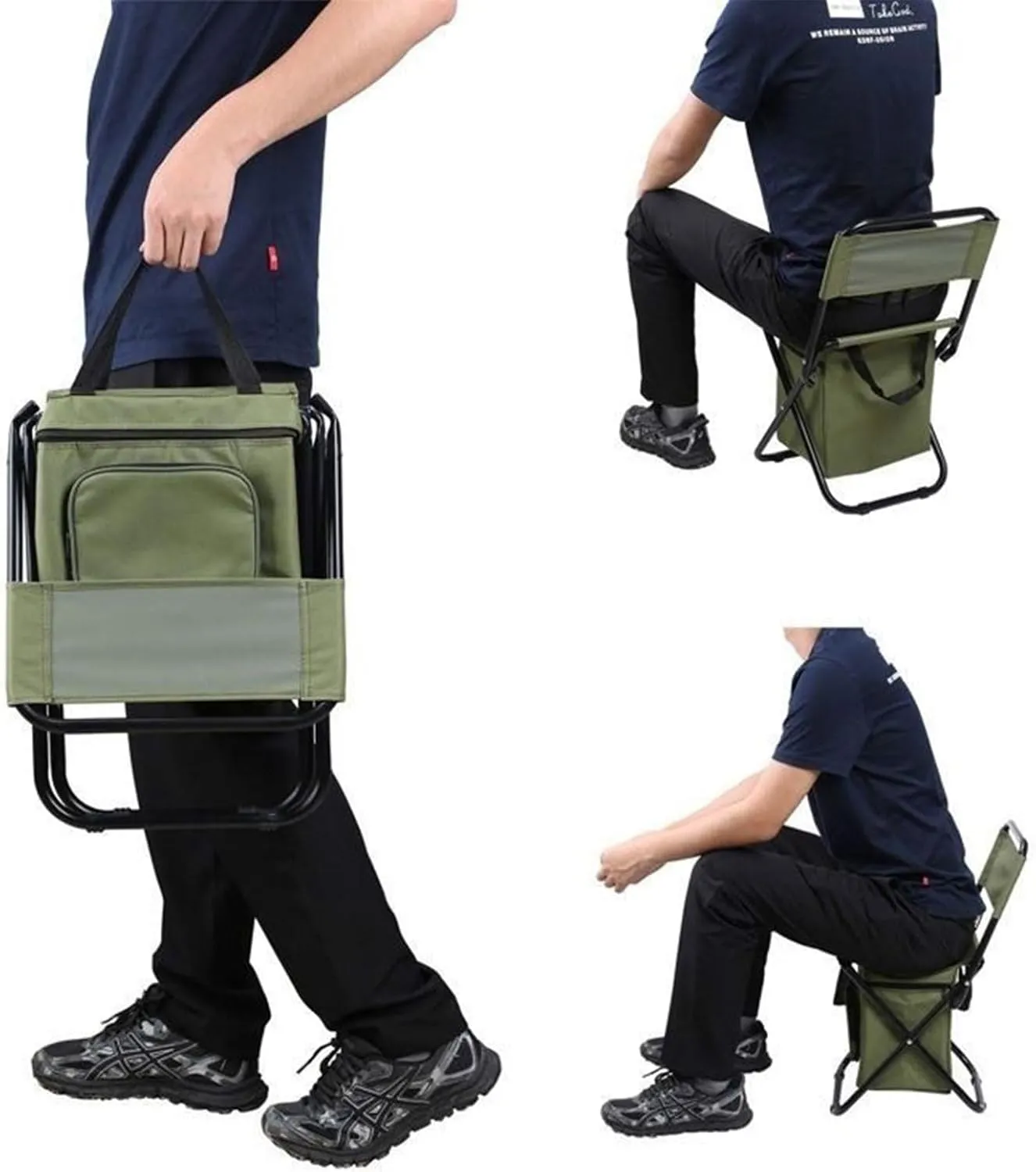 Portable Folding Chair Seat with Cooler Bag Lightweight Camping Chair Outdoor Reclining Stool with Storage Bag with Carrying Handle Suitable for Outdoor Camping Fishing and Ice Fishing