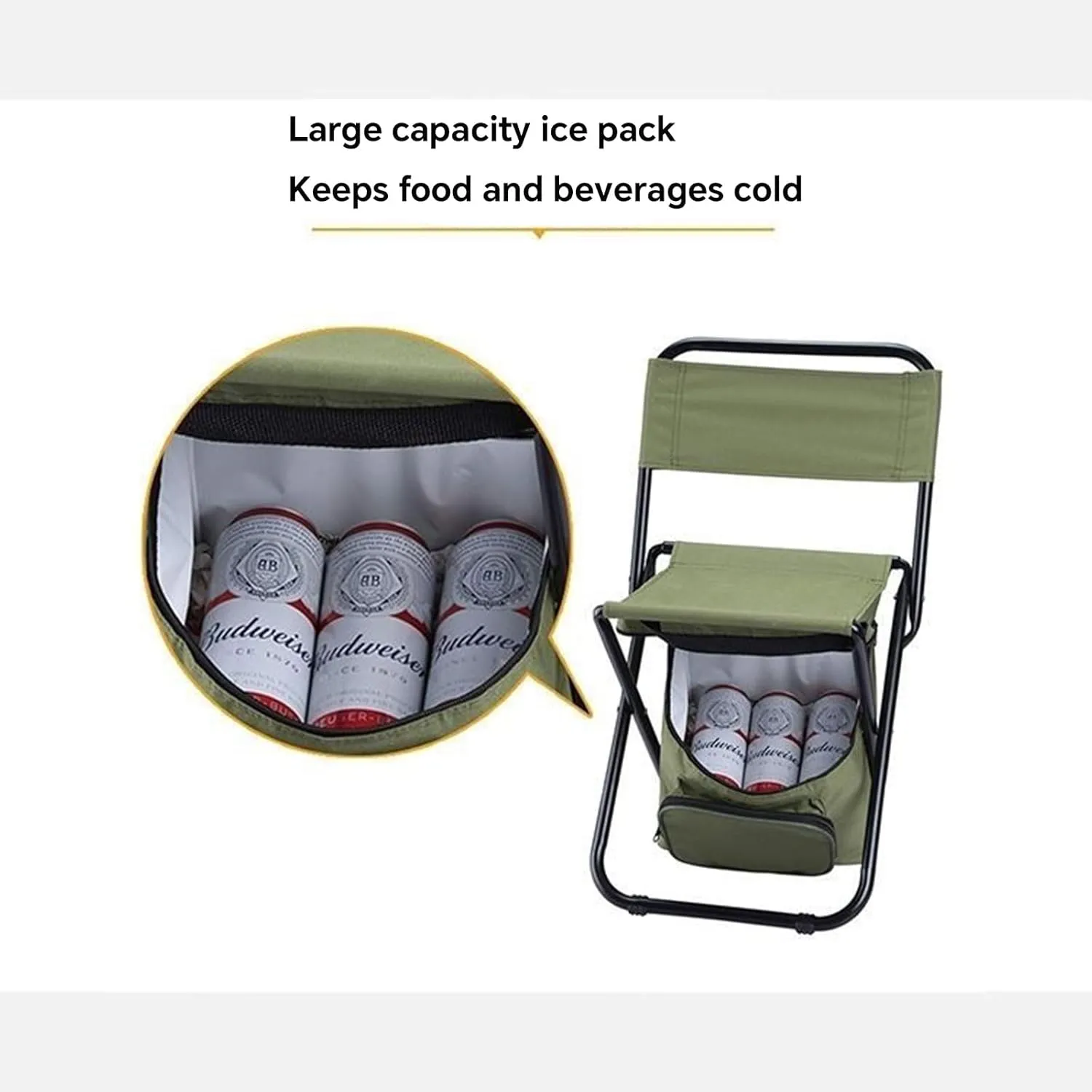 Portable Folding Chair Seat with Cooler Bag Lightweight Camping Chair Outdoor Reclining Stool with Storage Bag with Carrying Handle Suitable for Outdoor Camping Fishing and Ice Fishing
