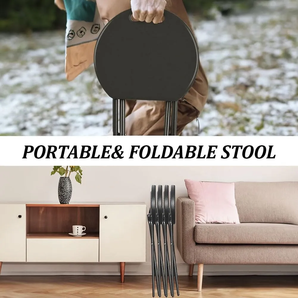 Portable Folding Stool, 18" Folding Bar Stool with Handle, Heavy Duty Round Fold Stool Chair with 550lbs Capacity, Household Small Bench Dining Chair High Stool, 2 Pack, Black