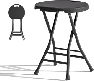 Portable Folding Stool, 18" Folding Bar Stool with Handle, Heavy Duty Round Fold Stool Chair with 550lbs Capacity, Household Small Bench Dining Chair High Stool, 2 Pack, Black