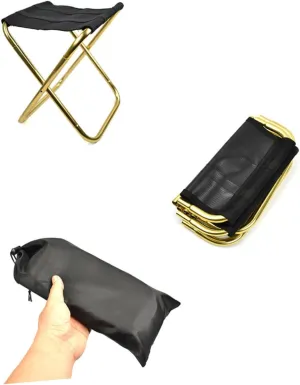 Portable Folding Stool for Camping Lightweight Collapsible Chair for Outdoor Fishing Hiking BBQ and Beach Activities Durable Iron Design Black Golden