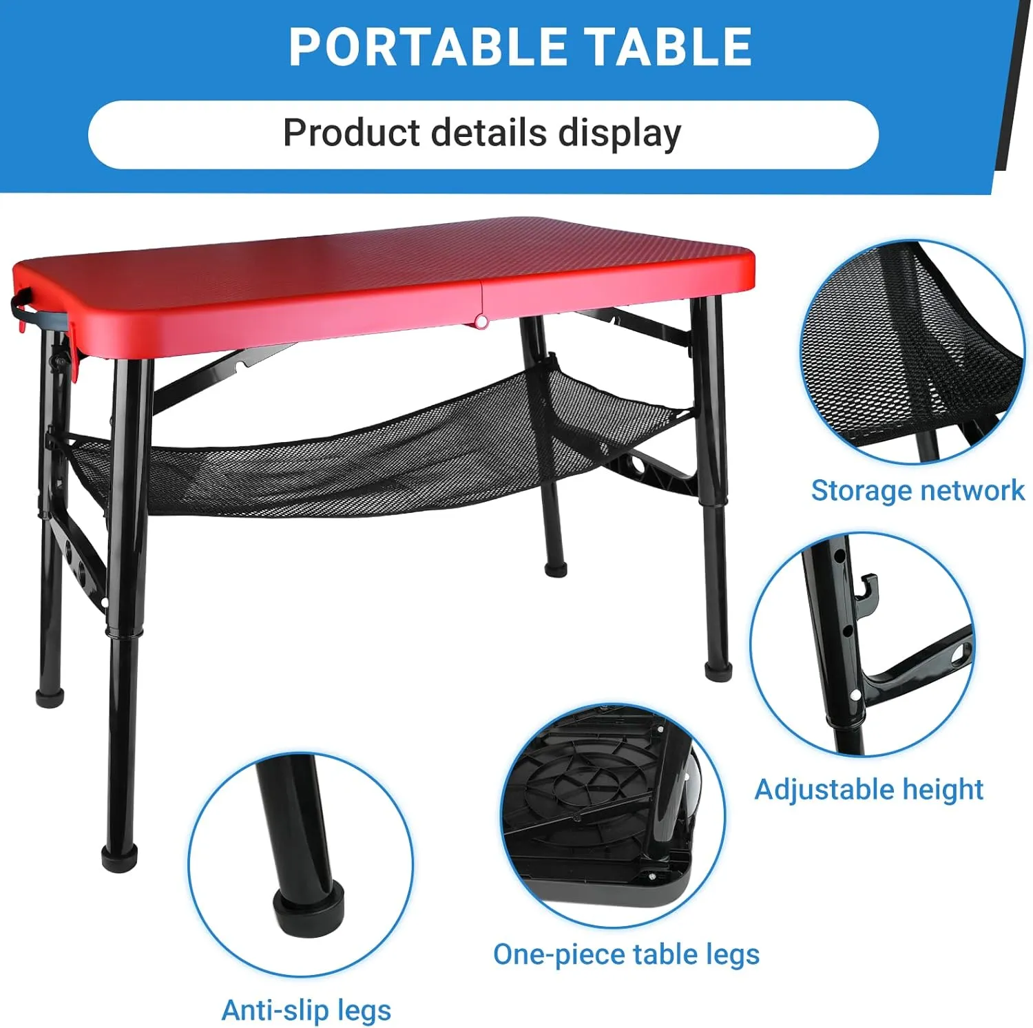 Portable Folding Table and Stool Set, Lightweight Foldable Table & Collapsible Stool for Camping Picnic Beach Fishing, Sturdy Small Outdoor Set with Mesh Layer Storage