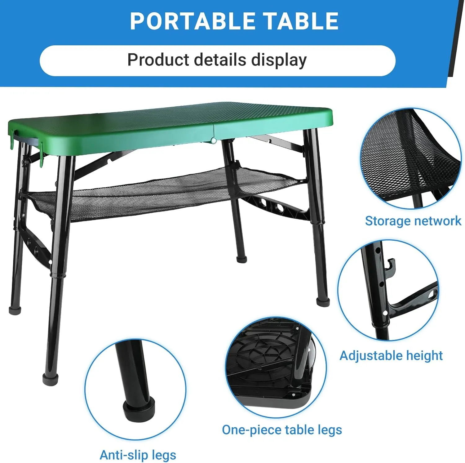 Portable Folding Table and Stool Set, Lightweight Foldable Table & Collapsible Stool for Camping Picnic Beach Fishing, Sturdy Small Outdoor Table with Mesh Layer Storage