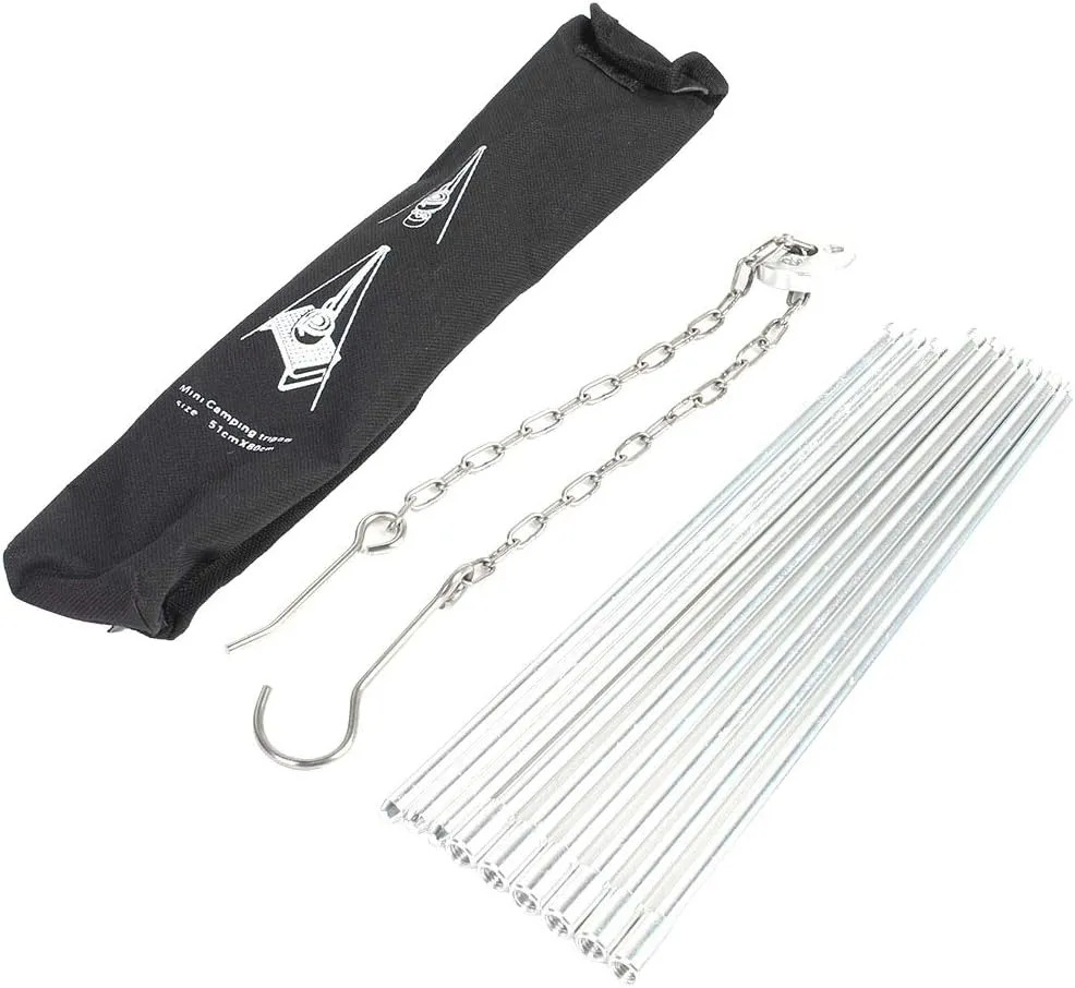 Portable Hanging Tripod BBQ Grill Heavy Duty Aluminum Camping Grill Chain 3 Section Foldable Design with Carry Bag for Outdoor Cooking Camping Picnics
