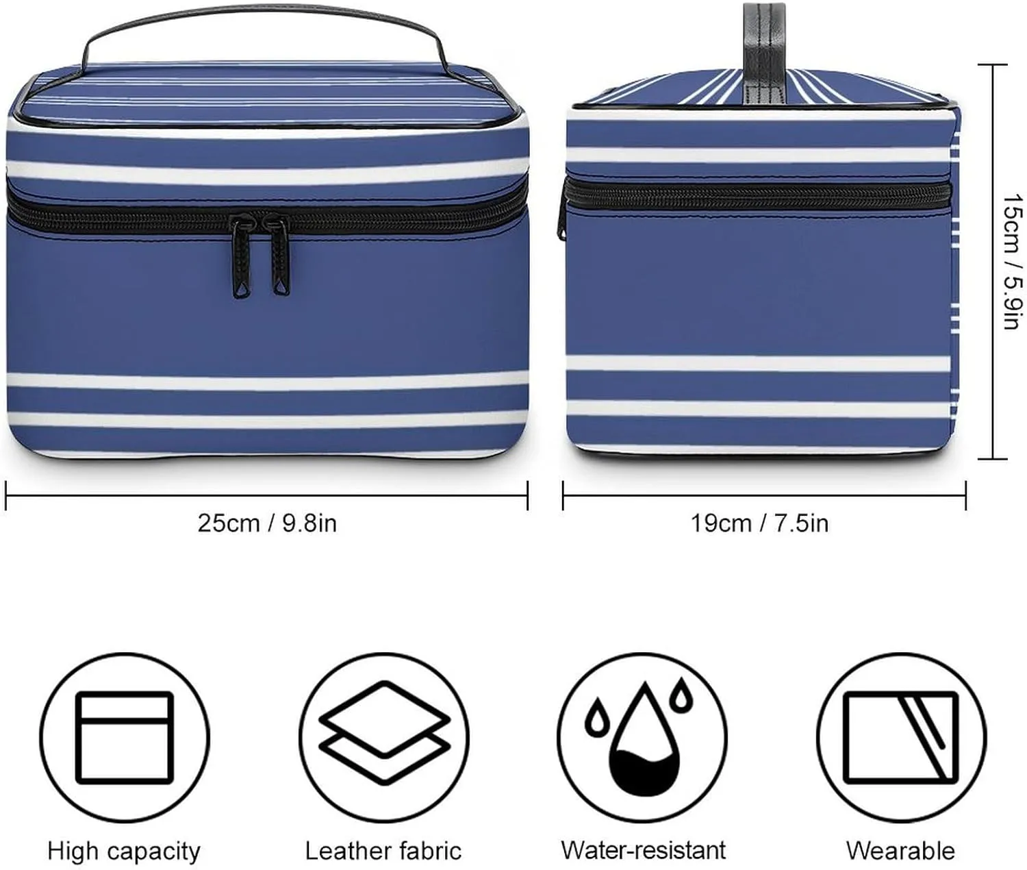 Portable Make Bag, Marine Blue Stripes Cosmetic Case Portable Cosmetic Portable Organizer for Men & Women