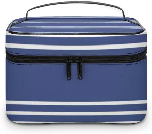Portable Make Bag, Marine Blue Stripes Cosmetic Case Portable Cosmetic Portable Organizer for Men & Women