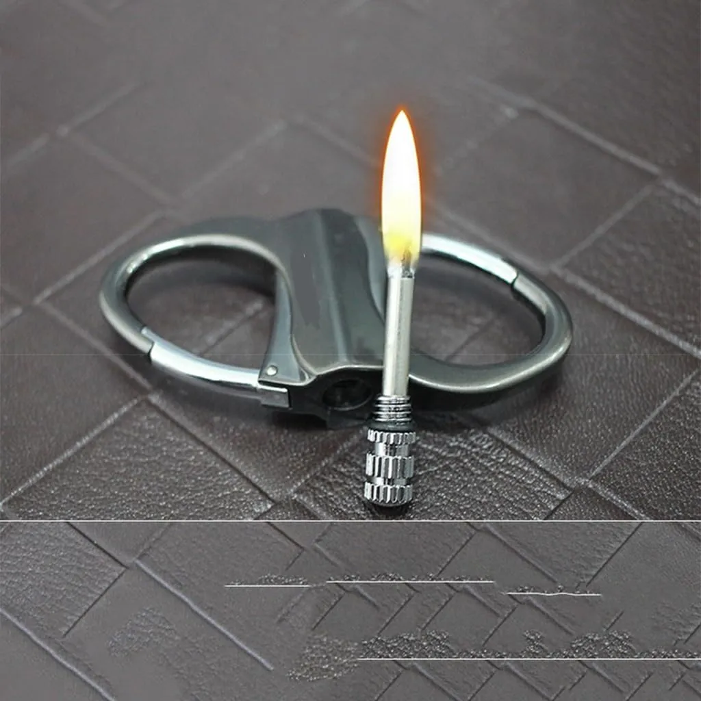 Portable Mini Keychain Kerosene Lighter, Outdoor Climbing Car and Home Metal Match Pendant Lighter,Waterproof Matches(Black Silver)