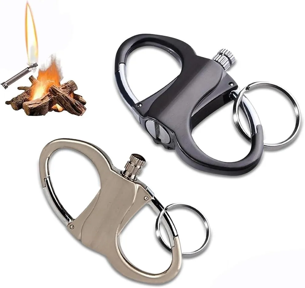 Portable Mini Keychain Kerosene Lighter, Outdoor Climbing Car and Home Metal Match Pendant Lighter,Waterproof Matches(Black Silver)