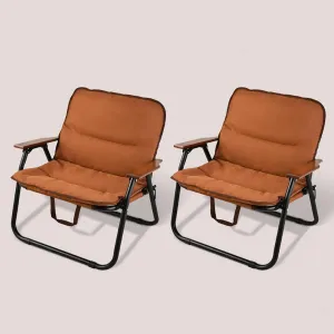Portable Outdoor Premium Folding Chair, Recliner Garden Chairs, Outdoor Picnic Chairs Padded Folding Chair ,Soft And Comfortable Cushioned Seat,for Camping Picnic Hiking Indoor,2 Pieces, Brown Outdoor