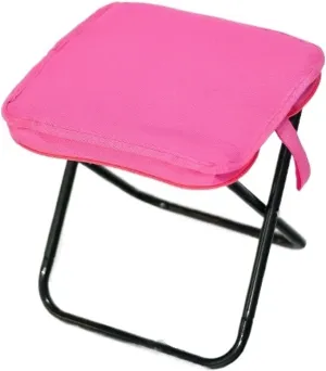 Portable Pink Folding Stool, Metal, 10.6*9.4*10.6in, 700g, Contemporary Style, Rectangular Shape, Ideal for Outdoor Activities and Indoor Use