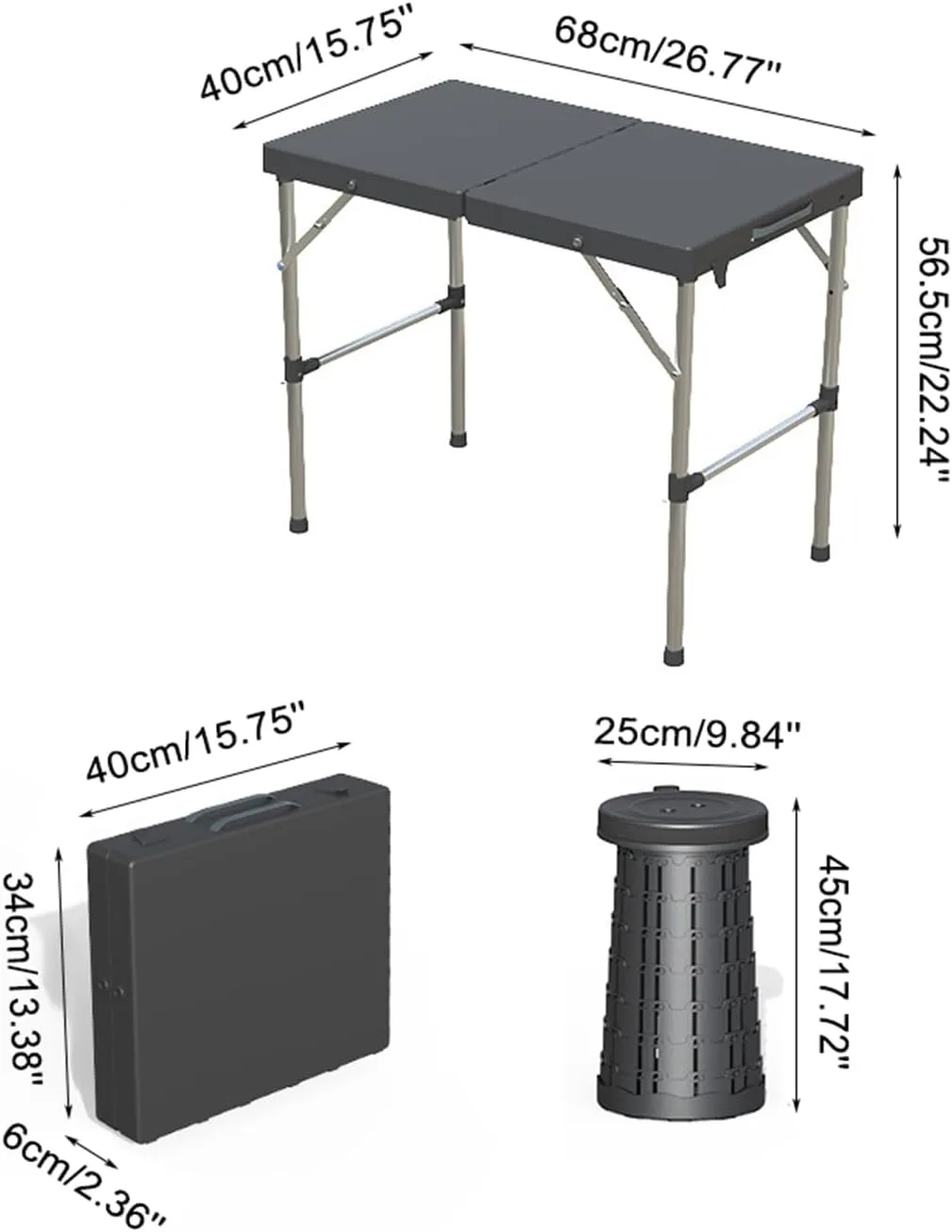 Portable Plastic Folding Table,Outdoor Compact Folding Table with Foldable Stool for Tailgating, Backyard, BBQ and Picnic,1 Table with 1 Stool,M