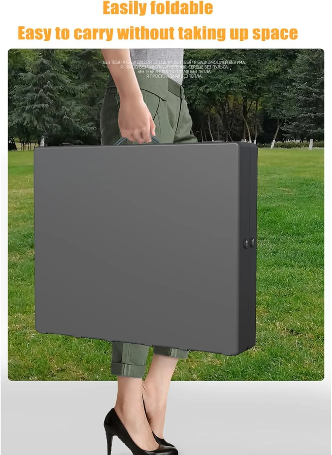 Portable Plastic Folding Table,Outdoor Compact Folding Table with Foldable Stool for Tailgating, Backyard, BBQ and Picnic,1 Table with 1 Stool,M