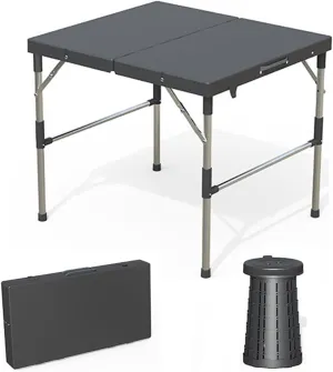 Portable Plastic Folding Table,Outdoor Compact Folding Table with Foldable Stool for Tailgating, Backyard, BBQ and Picnic,1 Table with 1 Stool,M