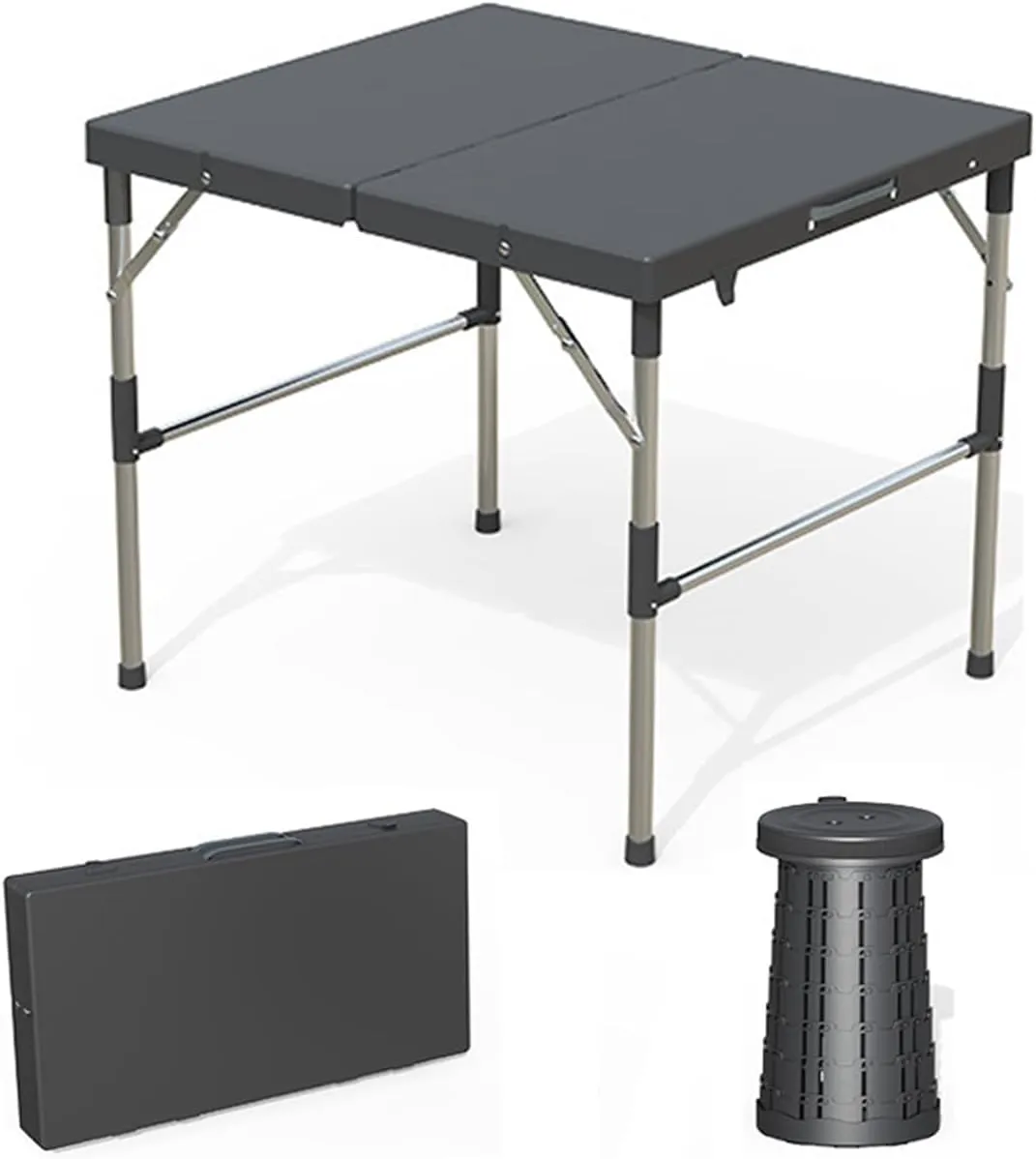 Portable Plastic Folding Table,Outdoor Compact Folding Table with Foldable Stool for Tailgating, Backyard, BBQ and Picnic,1 Table with 1 Stool,M