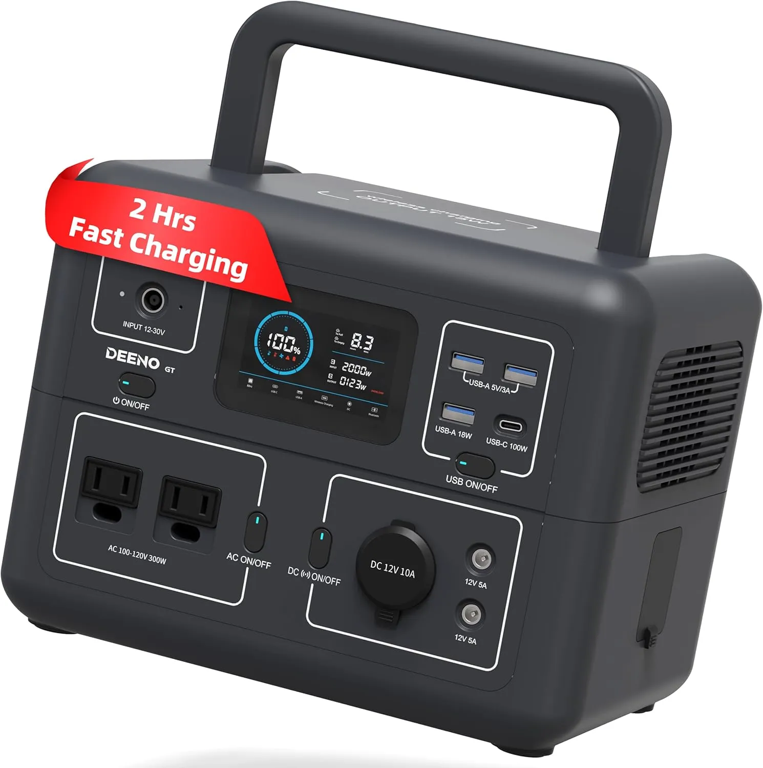 Portable Power Station, 268.8Wh LiFePO4 Battery, 300W Continuous, 600W Peak, AC Fast Charging, USB-C PD 100W, Ideal for Camping, Emergency Backup & Home Use (Solar Panel Optional) DEENO GT S600