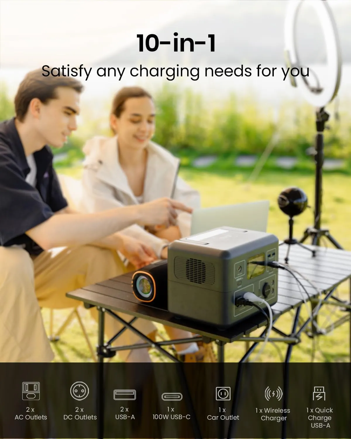 Portable Power Station, 268.8Wh LiFePO4 Battery, 300W Continuous, 600W Peak, AC Fast Charging, USB-C PD 100W, Ideal for Camping, Emergency Backup & Home Use (Solar Panel Optional) DEENO GT S600