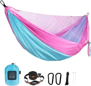 Portable Quick Set Up Mosquito Net Camping Hammock Outdoor Hanging Bed Sleeping Swing(Pink)
