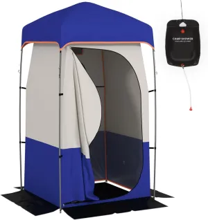 Portable Shower Tent, Privacy Shelter, Camping Dressing Changing Tent Room with Solar Shower Bag, Floor and Carrying Bag, Blue