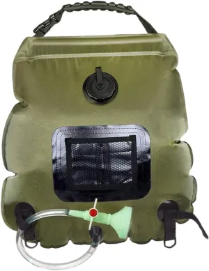 Portable Solar Camping Shower Bag with Nozzle for Outdoor Hiking Travel and Beach Use Easy to Store Temperature Display and Water Flow Olive Green