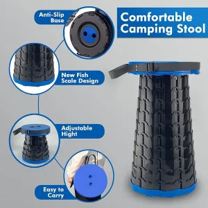 Portable Telescopic Stool, Bag Camping Retractable Folding Stool for Fishing, Hiking Outdoor Recreation (Blue)