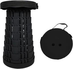 Portable Telescopic Stool, Folding Stool with adjustable height, Lightweight Stool for Outdoor Camping BBQ Fishing Hiking Gardening picnic festival or Indoor, weight capacity 330 lb, Black