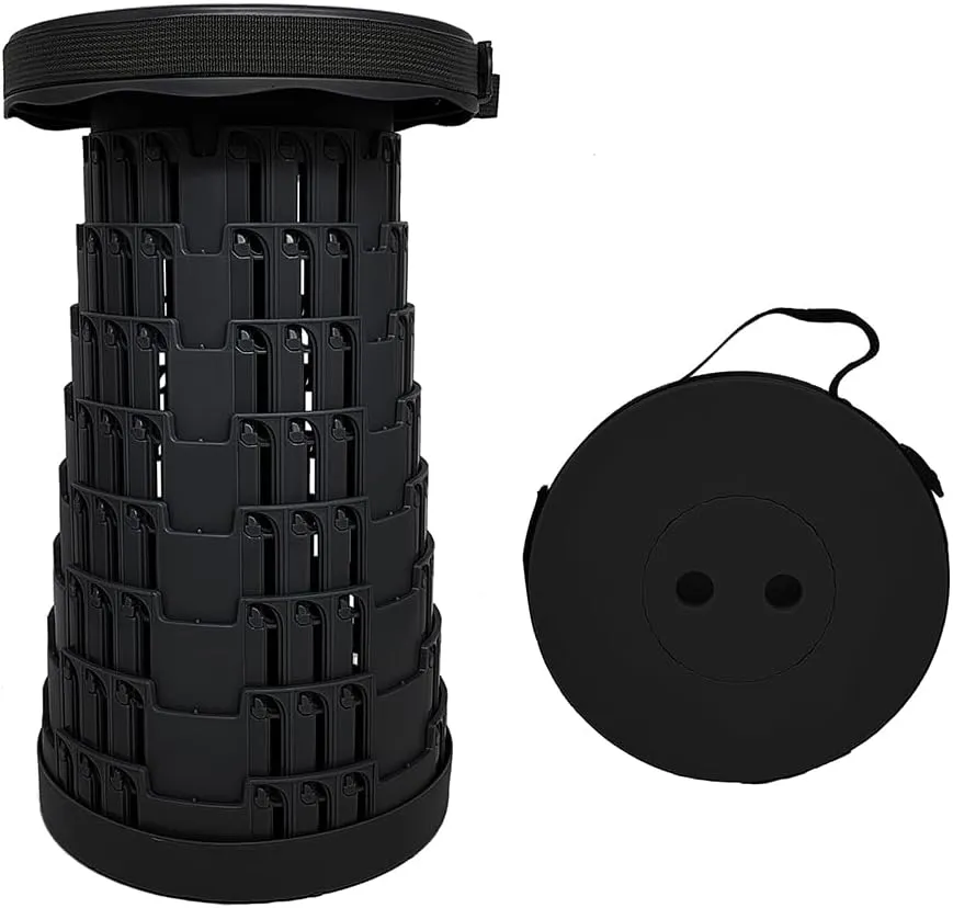 Portable Telescopic Stool, Folding Stool with adjustable height, Lightweight Stool for Outdoor Camping BBQ Fishing Hiking Gardening picnic festival or Indoor, weight capacity 330 lb, Black