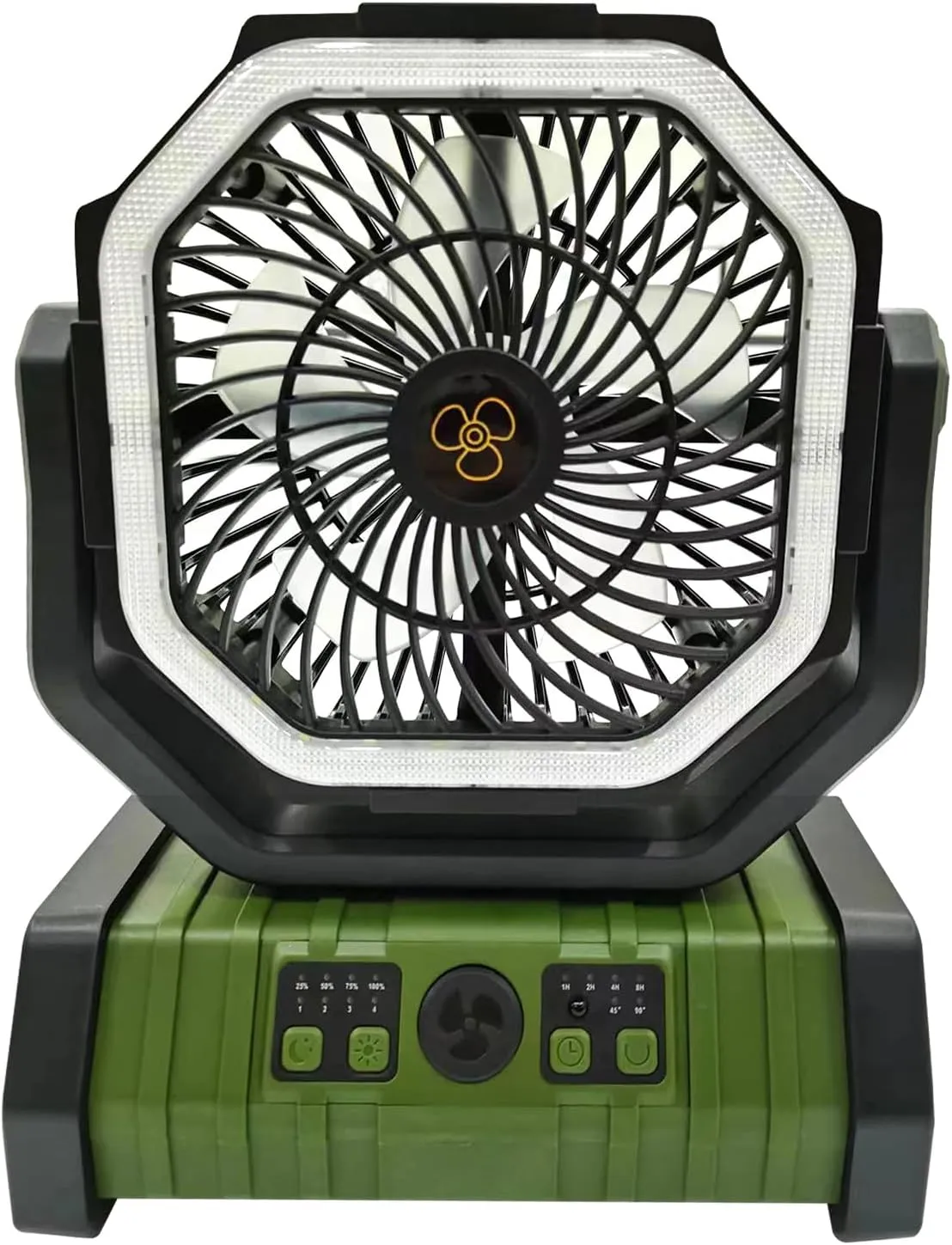 Portable Tent Fan Multifunctional Hanging Ceiling Fan With Lights Rechargeable Camping Fan Hanging Fan Plastic Material Outdoor Camping Fan, Army Green