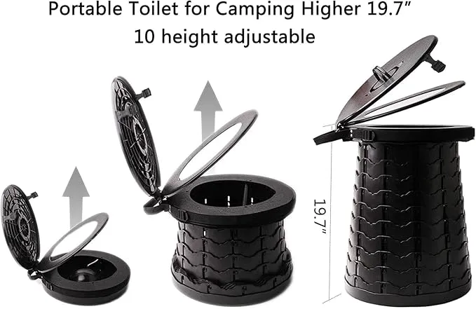 Portable Toilet for Camping Portable Folding Toilet with Carry Bag, Retractable Travel Toilet Foldable Stool Camping Toilet for Adults Kids, Height Adjustable & Sturdy Capacity 880 Lbs