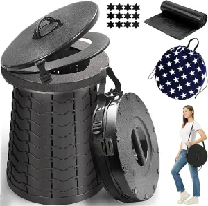 Portable Toilet for Camping Portable Folding Toilet with Carry Bag, Retractable Travel Toilet Foldable Stool Camping Toilet for Adults Kids, Height Adjustable & Sturdy Capacity 880 Lbs