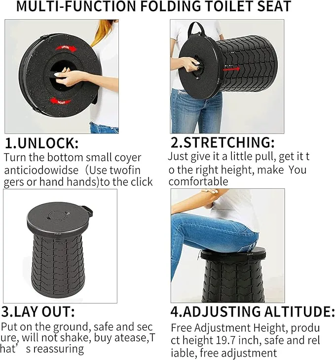 Portable Toilet for Camping Portable Folding Toilet with Carry Bag, Retractable Travel Toilet Foldable Stool Camping Toilet for Adults Kids, Height Adjustable & Sturdy Capacity 880 Lbs