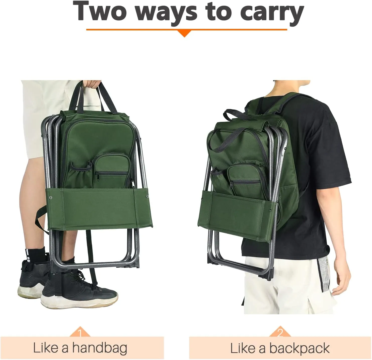 PORTAL Backpack Cooler Chair Fishing Chairs with Backrest Folding Camping Stool Compact for Outdoors Hiking Hunting Travel, Supports 225 lbs