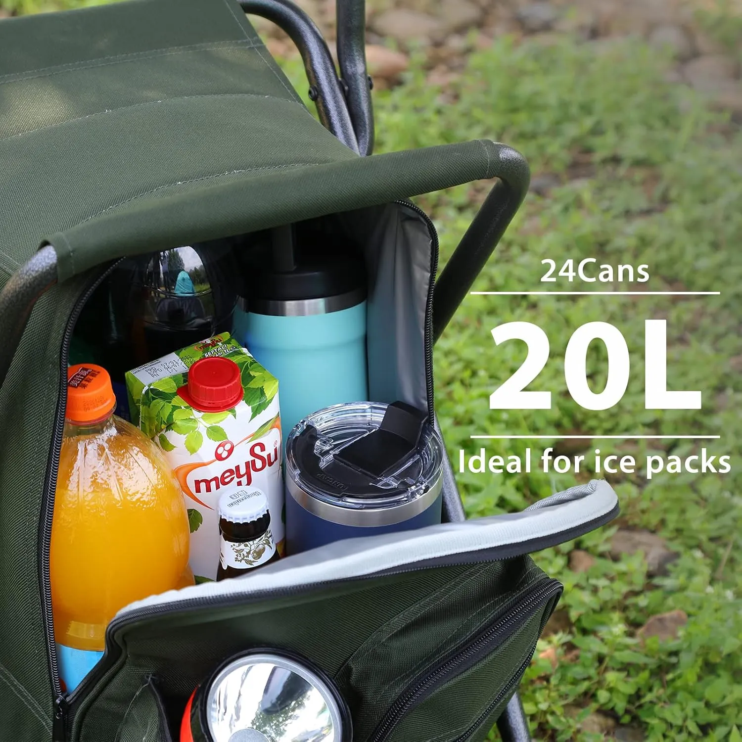 PORTAL Backpack Cooler Chair Fishing Chairs with Backrest Folding Camping Stool Compact for Outdoors Hiking Hunting Travel, Supports 225 lbs
