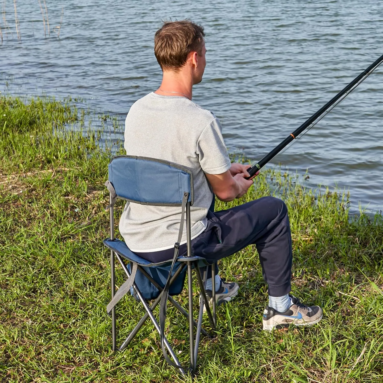PORTAL Extra Large Quick Folding Tripod Stool with Backrest Fishing Camping Chair with Carry Strap