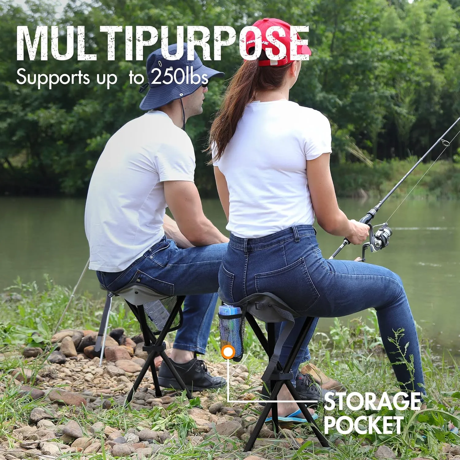 PORTAL Tall Folding Tripod Stool for Outdoor Camping Walking Hunting Hiking Fishing Travel, Support 225 lbs