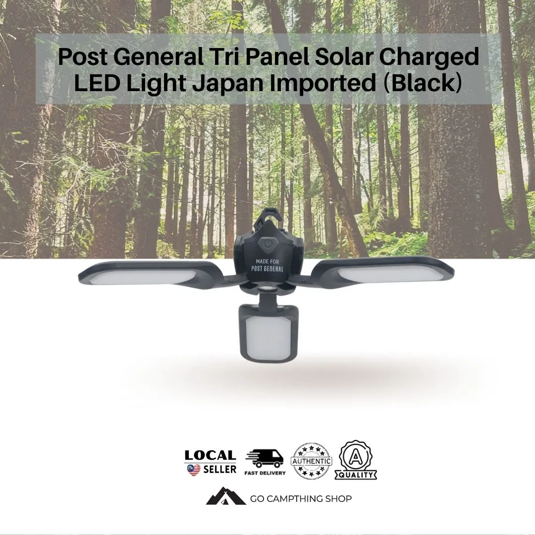 POST GENERAL 982070019 Tri-Panel Solar Charged Outdoor Camping LED Light Black Color