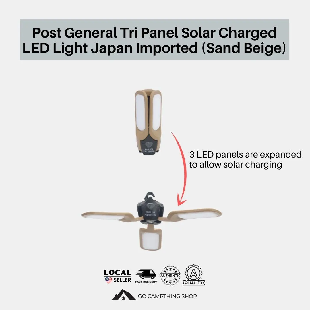 POST GENERAL 982070019 Tri-Panel Solar Charged Outdoor Camping LED Light Sand Beige Color