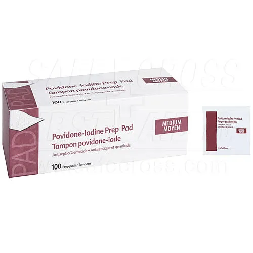 Povidone Iodine, Antiseptic Prep Pads, 100/Box