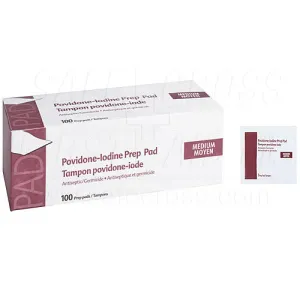 Povidone Iodine, Antiseptic Prep Pads, 100/Box